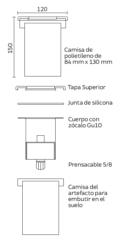 EMBUTIDO DE PISO GU10 C/UN HAZ