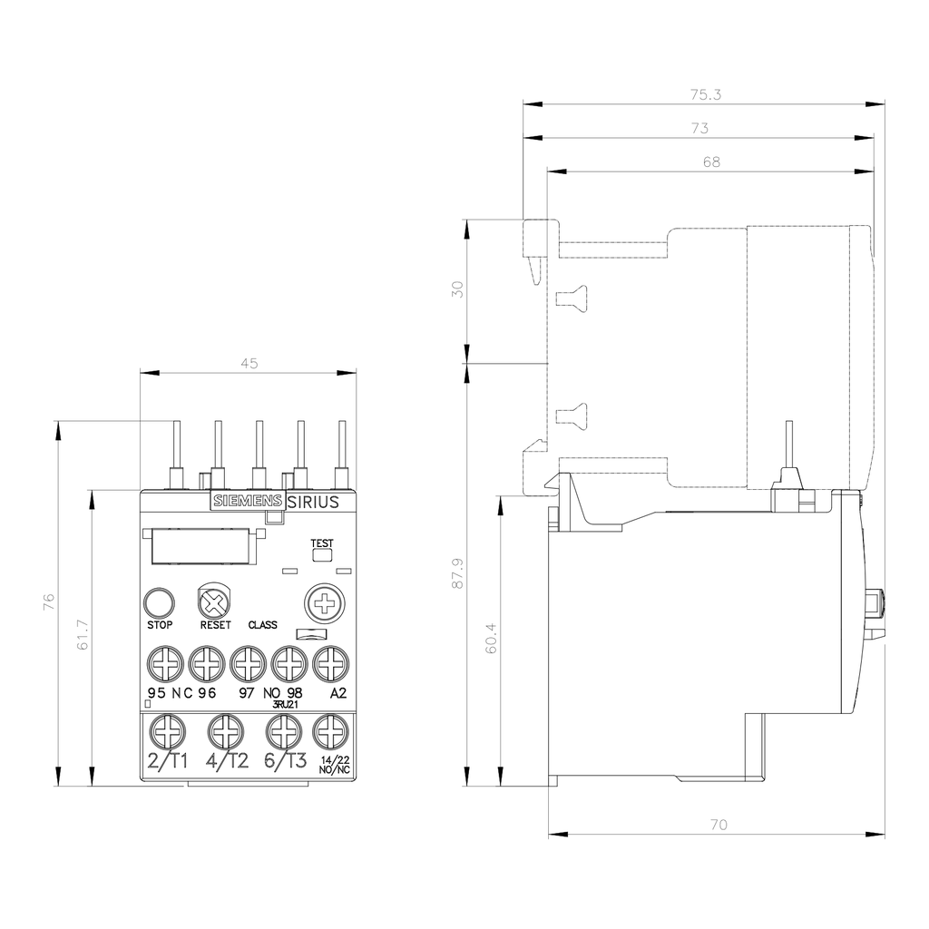 RELE TERM. 3RU21 16  4.5-6.3A P/ S00