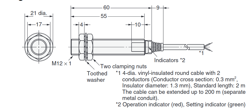 SENSOR INDUCTIVO M12 3mm 48-240VCA 2 HILOS