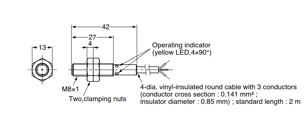 SENSOR INDUCTIVO  M8 2mm 12-24VCC 3 HILOS PNP NA
