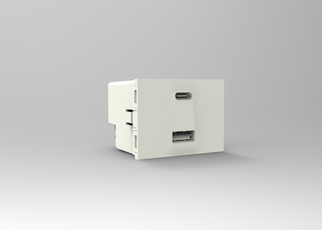 CAMBRE TOMA CARGADOR USB DOBLE "A" + "C" 220v BLANCO